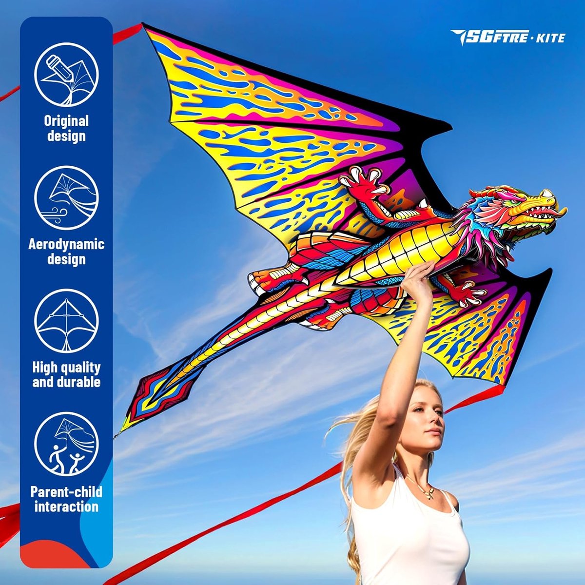 SnelShoppen - 3D Rode Pterosaur Vlieger voor Kinderen en Volwassenen, Gemakkelijk te Vliegen, Strand Activiteiten, Familie Vlieger met Staart, Buiten