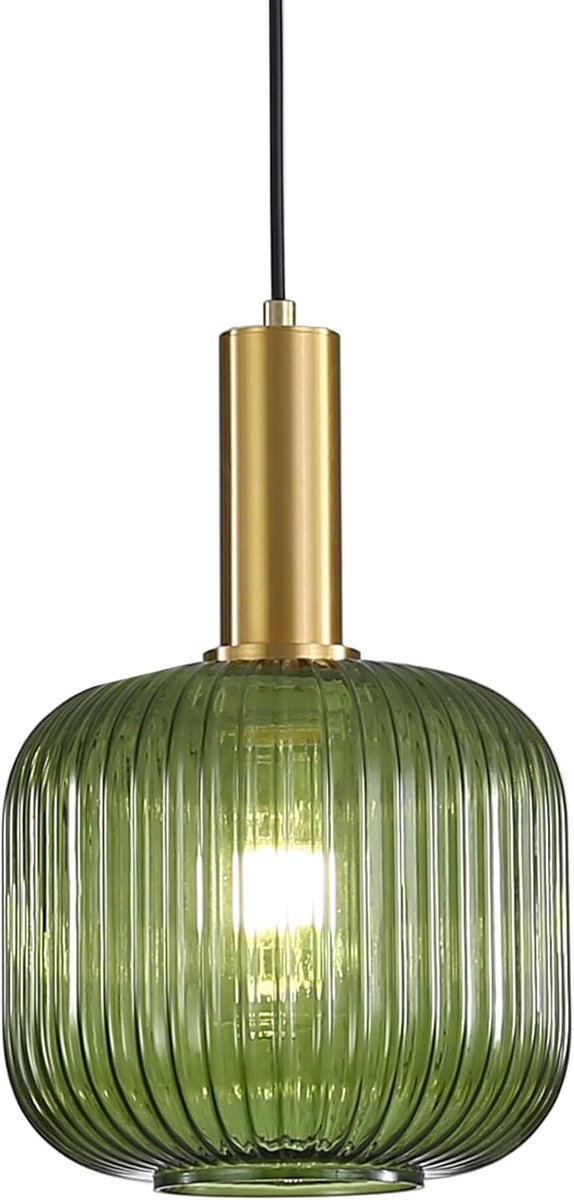 SnelShoppen - Moderne Hanglamp - Glazen Pendelverlichting met Ribbelglas - Gouden E27 Fitting - Vintage Plafondlamp voor Keuken, Eetkamer, Woonkamer &