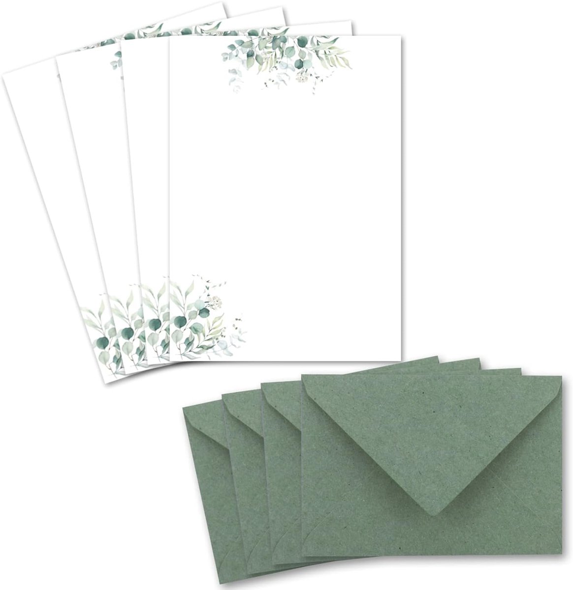 SnelShoppen - 25 Stationery Sets DIN A5 - Eucalyptus Groene Enveloppen - Natuurlijke Cream Kleur - Ideaal voor Bruiloften en Uitnodigingen