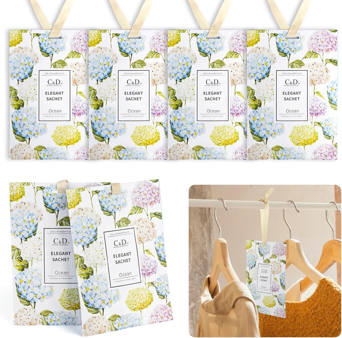 SnelShoppen - Set van 6 Geurzakjes voor Kasten, 20g Aromatherapie Pouches, Frisse Geur voor Kledingkasten, Lades, Auto, Ocean Geur voor elke gelegenhe