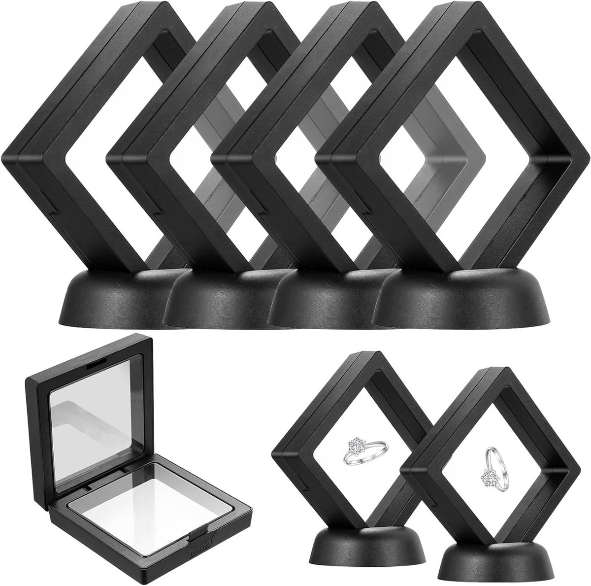3D Floating Frames voor Muntdisplay en Sieradenpresentatie - Ideaal voor Halskettingen, Armbanden en Oorbellen met Basis en Houder