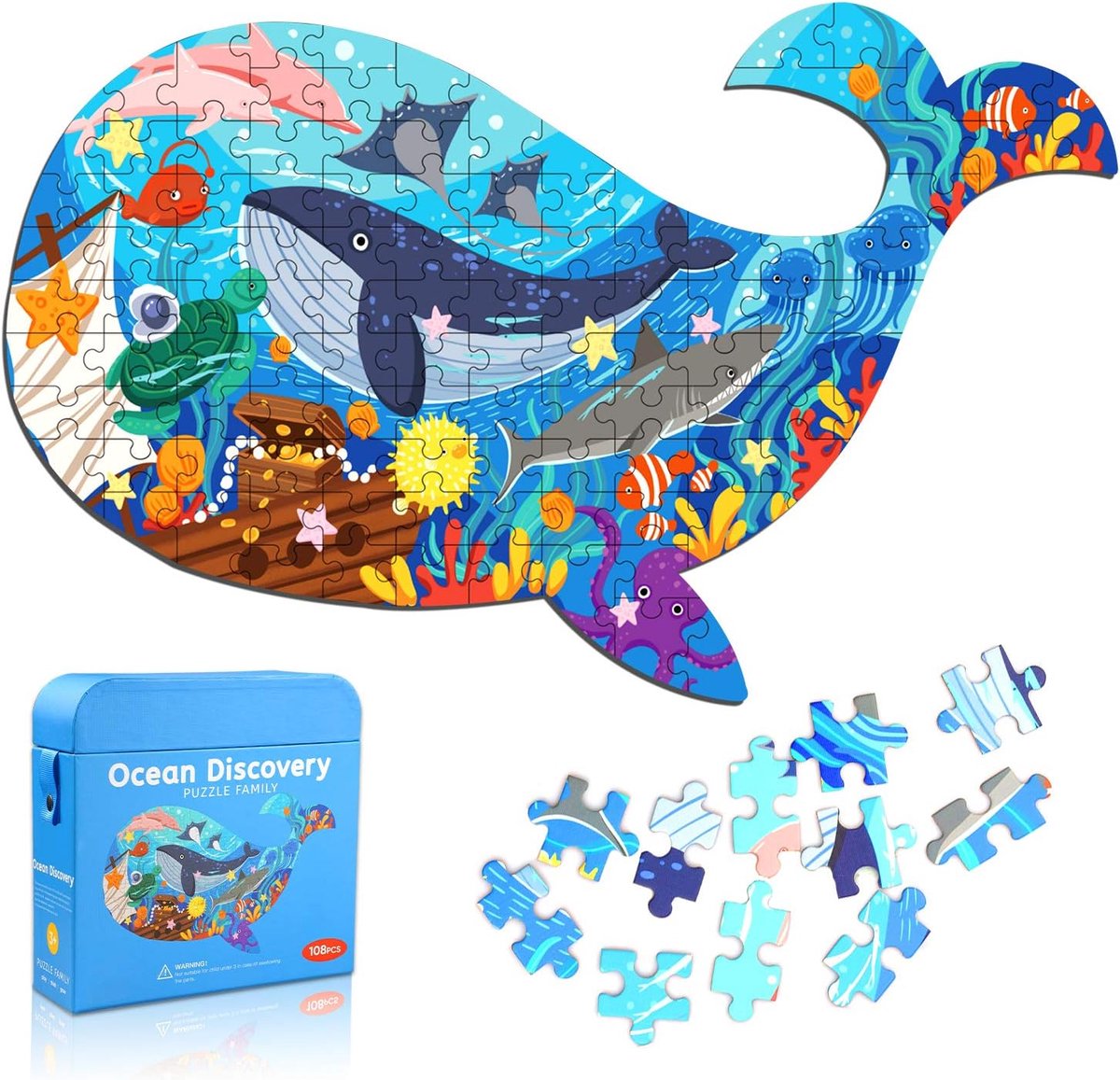 SnelShoppen - Ocean World Wal Puzzel voor Kinderen, 108 Stukken Puzzel met Grote Stukken voor Kinderen van 4 tot 10 Jaar, Veilig en Duurzaam Materiaal