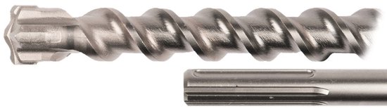 Makita SDS-Max boor, met een vierkantige kop, spiraalvormig boorgedeelte en een getand uiteinde.