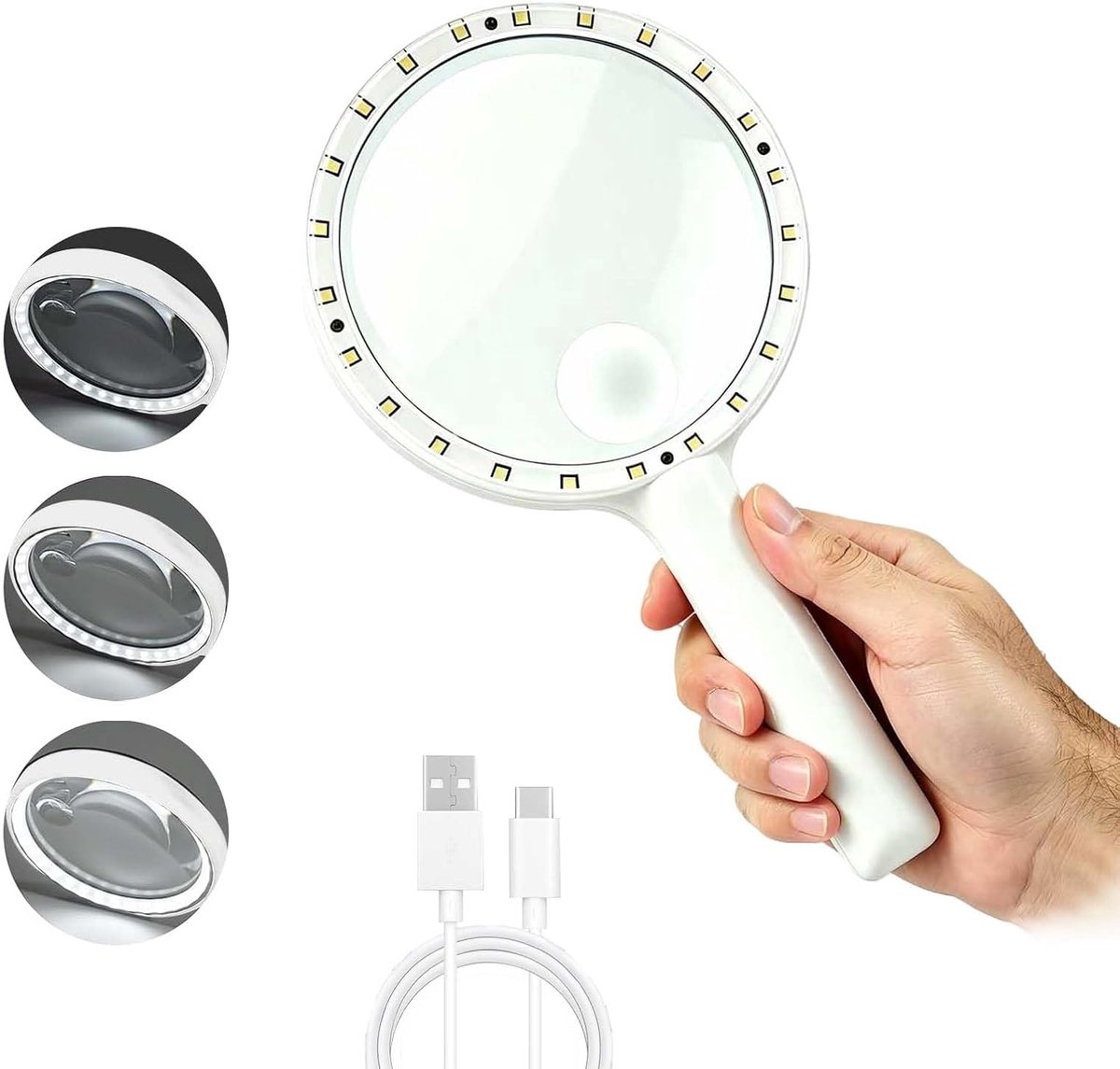 SnelShoppen - Loep Met Verlichting 10x/30x Dubbele Vergroting, 3-Standen Dimbare Oplaadbare Leesloep Voor Senioren, Kinderobservatie, Juweliers, Hobby