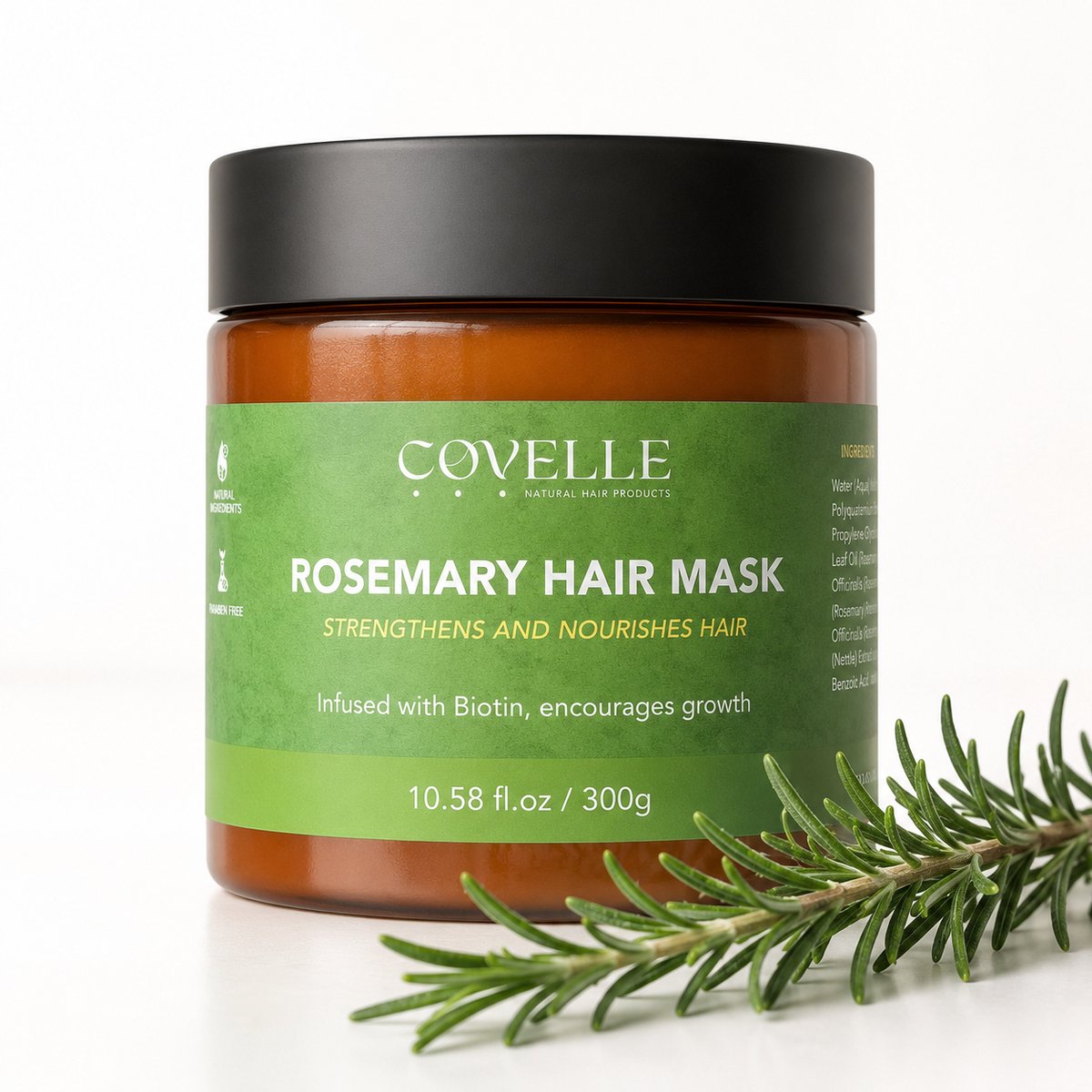 Bol.com Covelle - Rozemarijn Haarmasker - Wondermiddel - Haargroei - Haarvoeding - Hoofdhuid - Curly Girl - CG methode approved ... aanbieding