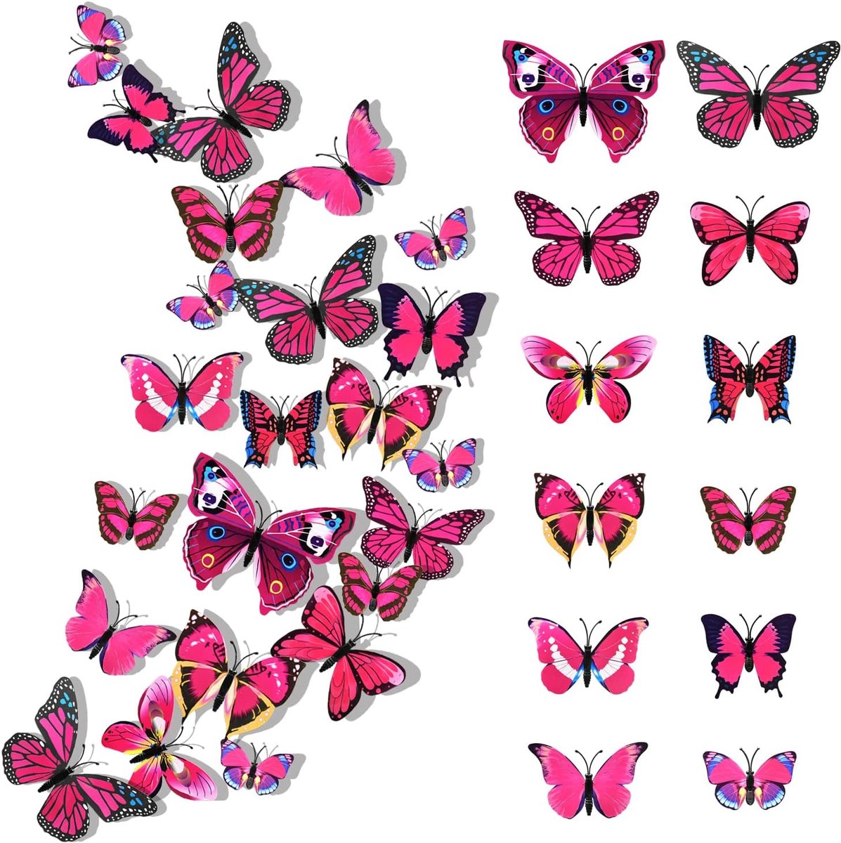 SnelShoppen - 24pcs 3D Vlinder Wandstickers - Wanddecoratie Butterflies - Roze PVC Decoratie voor Slaapkamer - Meubel Stickers - Kinderen Kamers