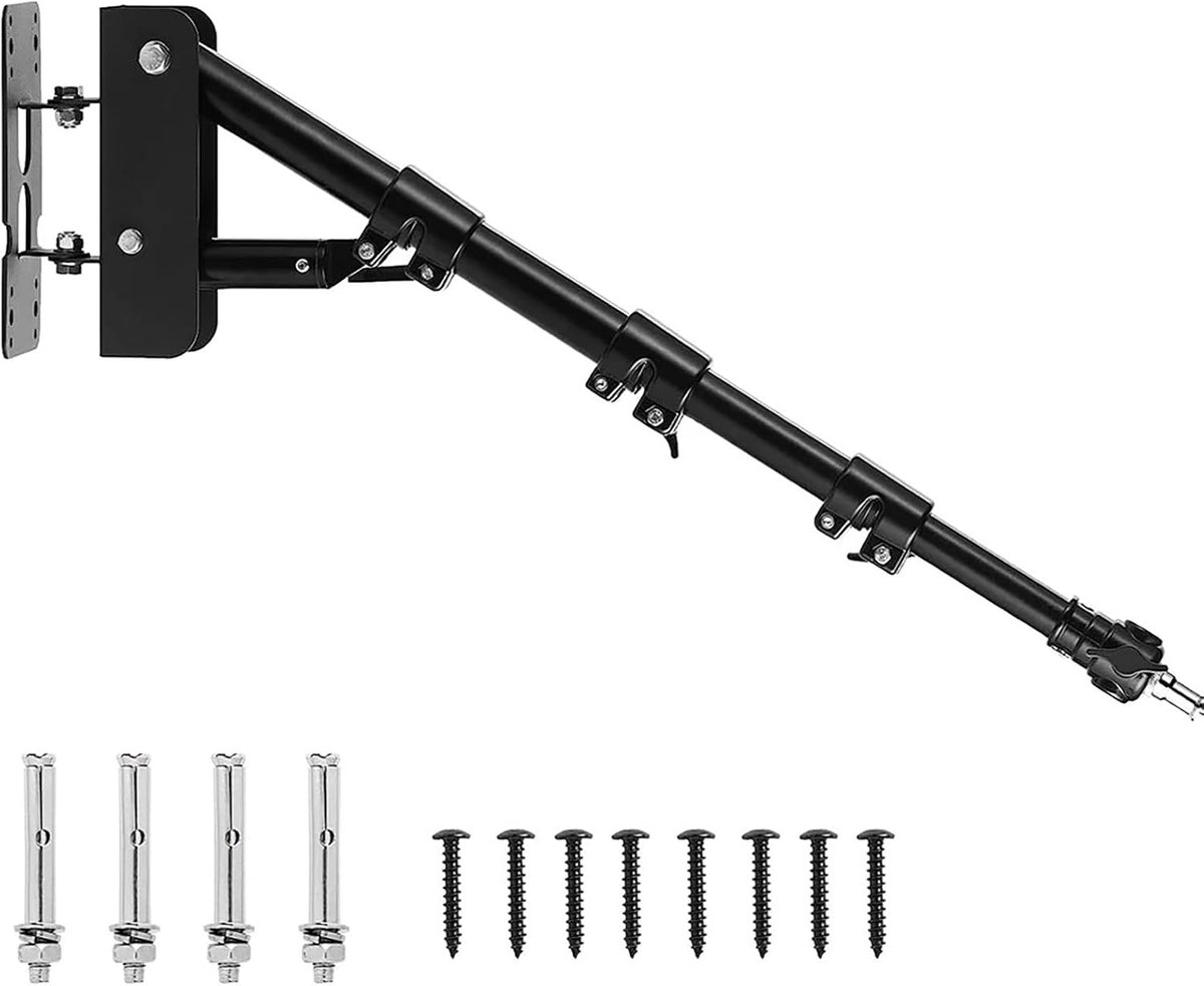 SnelShoppen - Triangular Wall Mount Arm 54-110 cm - Verstelbare Wandsteun voor Ring Light, Softbox, Parasol en Stroboscoop - 180° Flexibel en Ruimtebe