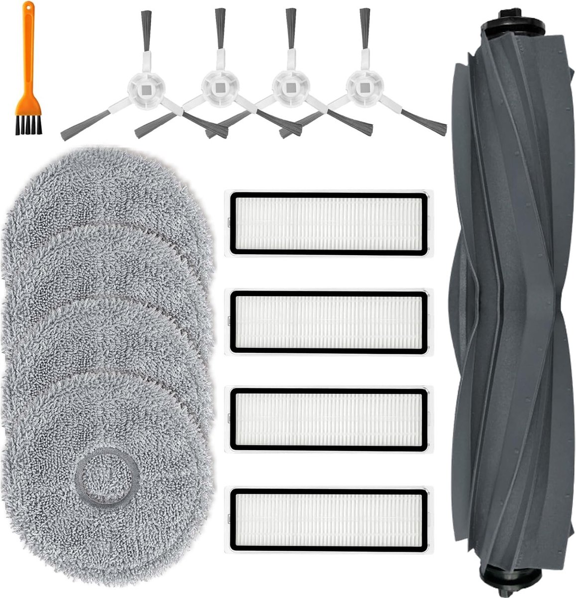 Accessoires Set voor Robotstofzuiger met 1 Hoofdborstel, 4 Reinigingsdoeken, 4 Filters en 4 Zijborstels voor Efficiënte Schoonmaak