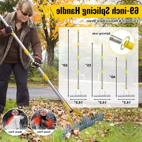 Verstelbare gazonhark met lange handgreep van 150 cm, multifunctionele tuingrijper voor wieden, bemesten en schoonmaken van gras en bladeren — afbeelding 4