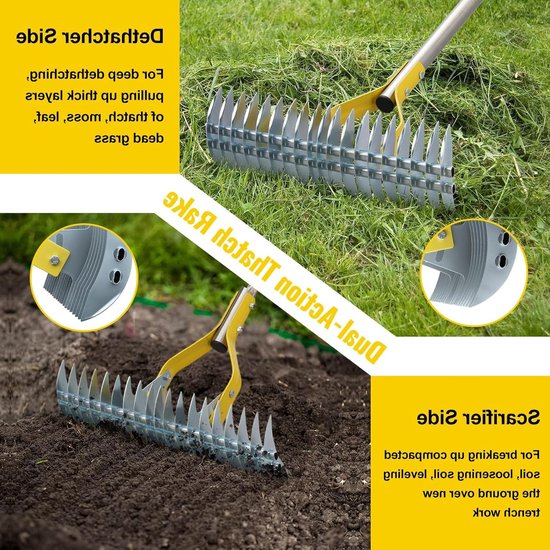 Verstelbare gazonhark met lange handgreep van 150 cm, multifunctionele tuingrijper voor wieden, bemesten en schoonmaken van gras en bladeren — afbeelding 2