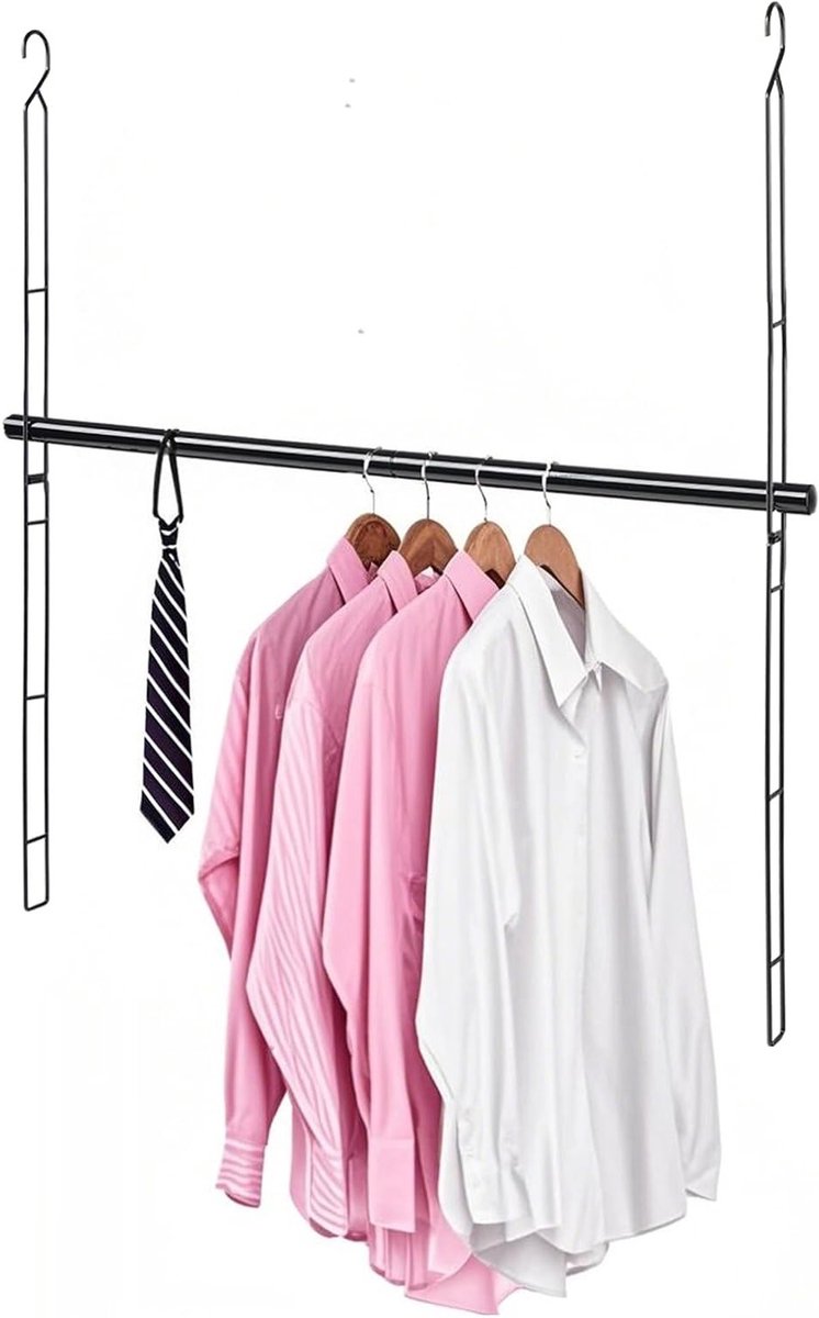 Hoogte verstelbare garderobestang van 119 cm, robuuste en ruimtebesparende kledingorganizer in zwart voor optimaal gebruik van je kledingruimte