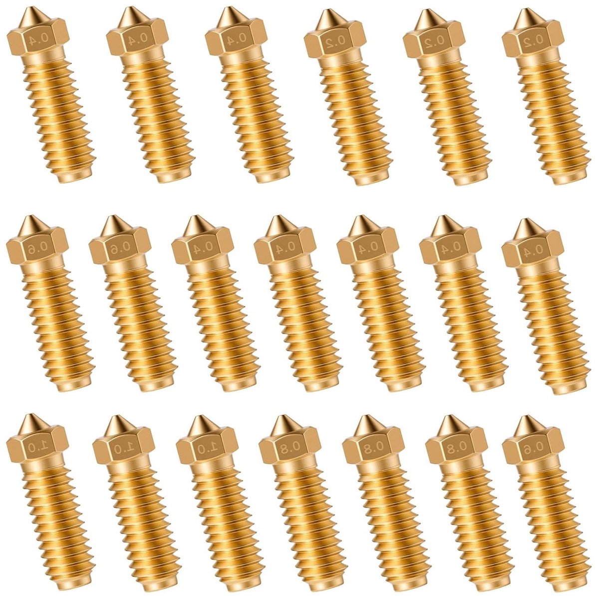 20 Messing Nozzles voor 3D Printers, Diverse Maten 0.2 mm tot 1 mm, Ideaal voor Verbeterde Printkwaliteit en Precisie