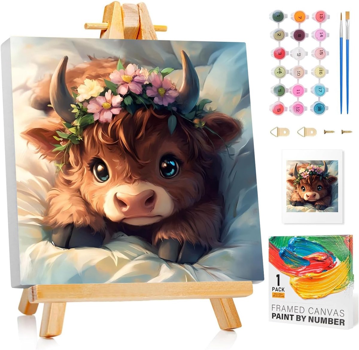 SnelShoppen - Schilderen op Nummer voor Kinderen met Lijst - Creatieve Schilderset voor Jongens en Meisjes van 5-10 Jaar - 20x20 cm Inclusief Easel en