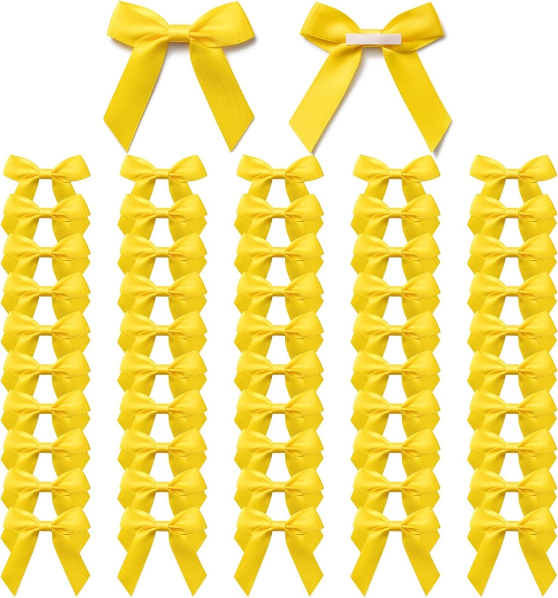 SnelShoppen - 50 Stuks Gele Cadeau Bogen, Zelfklevend, Kleine Decoratie Bogen voor Verjaardag, Bruiloft, Kerst, Valentijnsdag, Communie, 6.5cm x 6.5cm