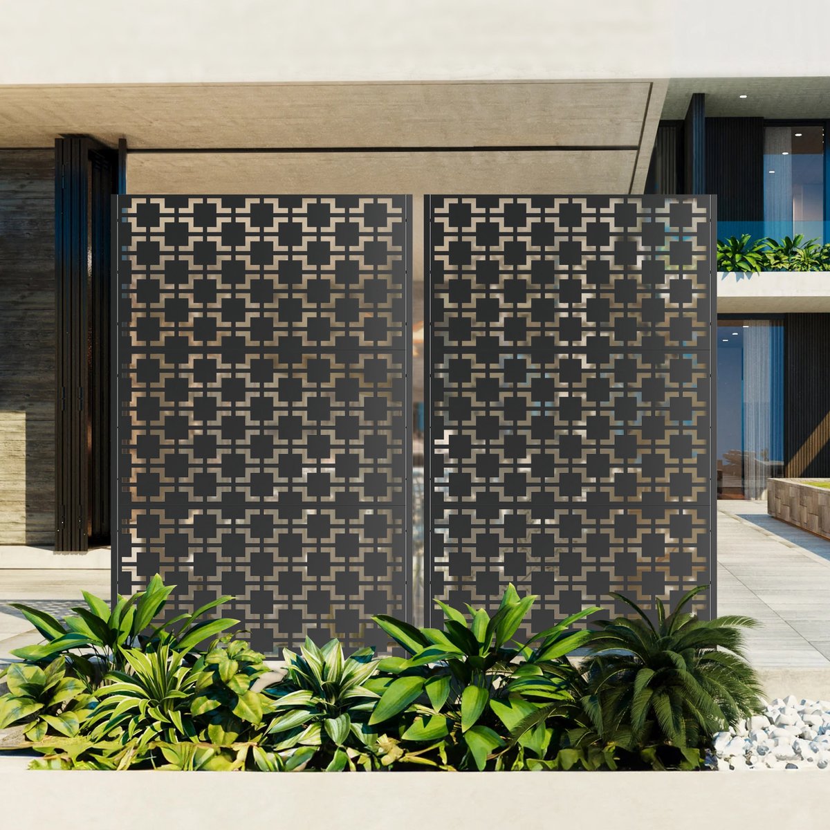 FloraGrace Tuinscherm Vrijstaand 183 X 116 Cm Metaal Zwart Privacyscherm Voor Tuin Balkon Terras Achtertuin Met Stabiele Basis