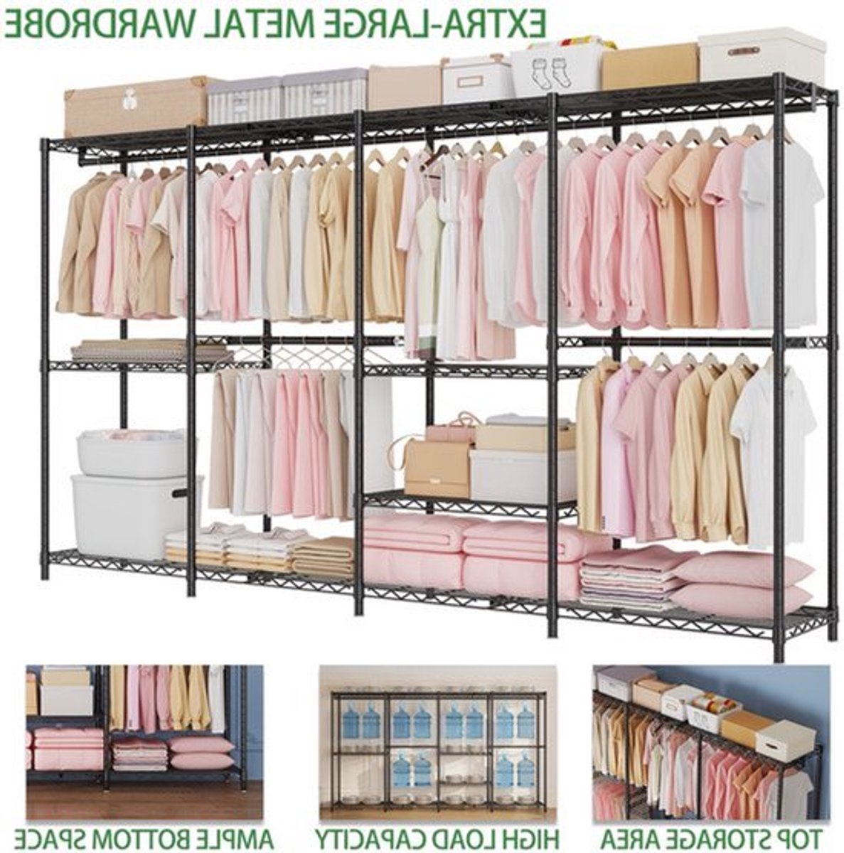 Kledingrek Heavy Duty – Garderobekast – Kledingorganizer – Stellingkast – Kledinghanger – 