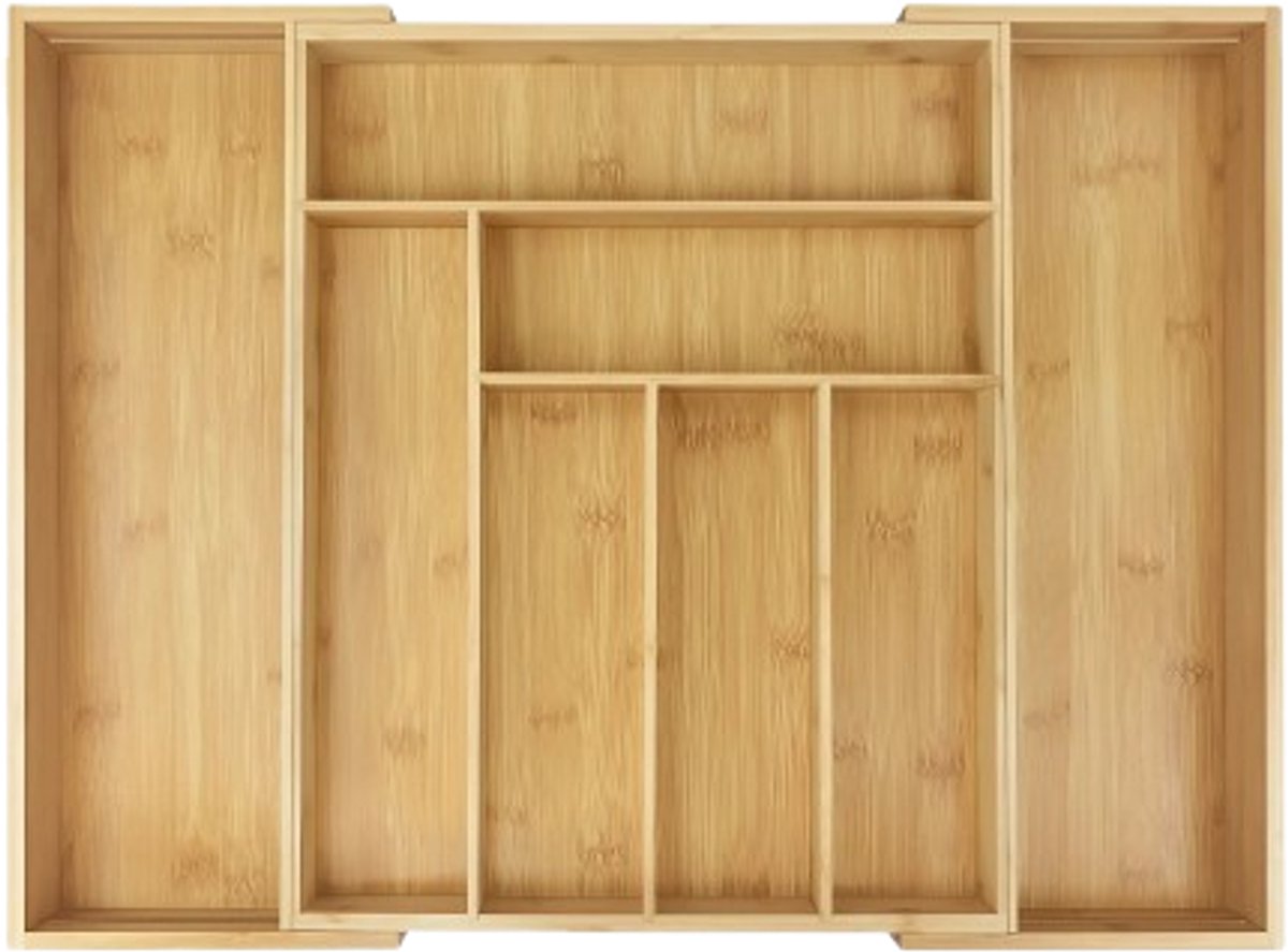 Velori Bestekbak Uitschuifbaar - Besteklade Organisator - Bamboe Bestekhouder - Keukenlade Organizer - 6-8 Compartimenten - 32-52 x 43 x 5 cm