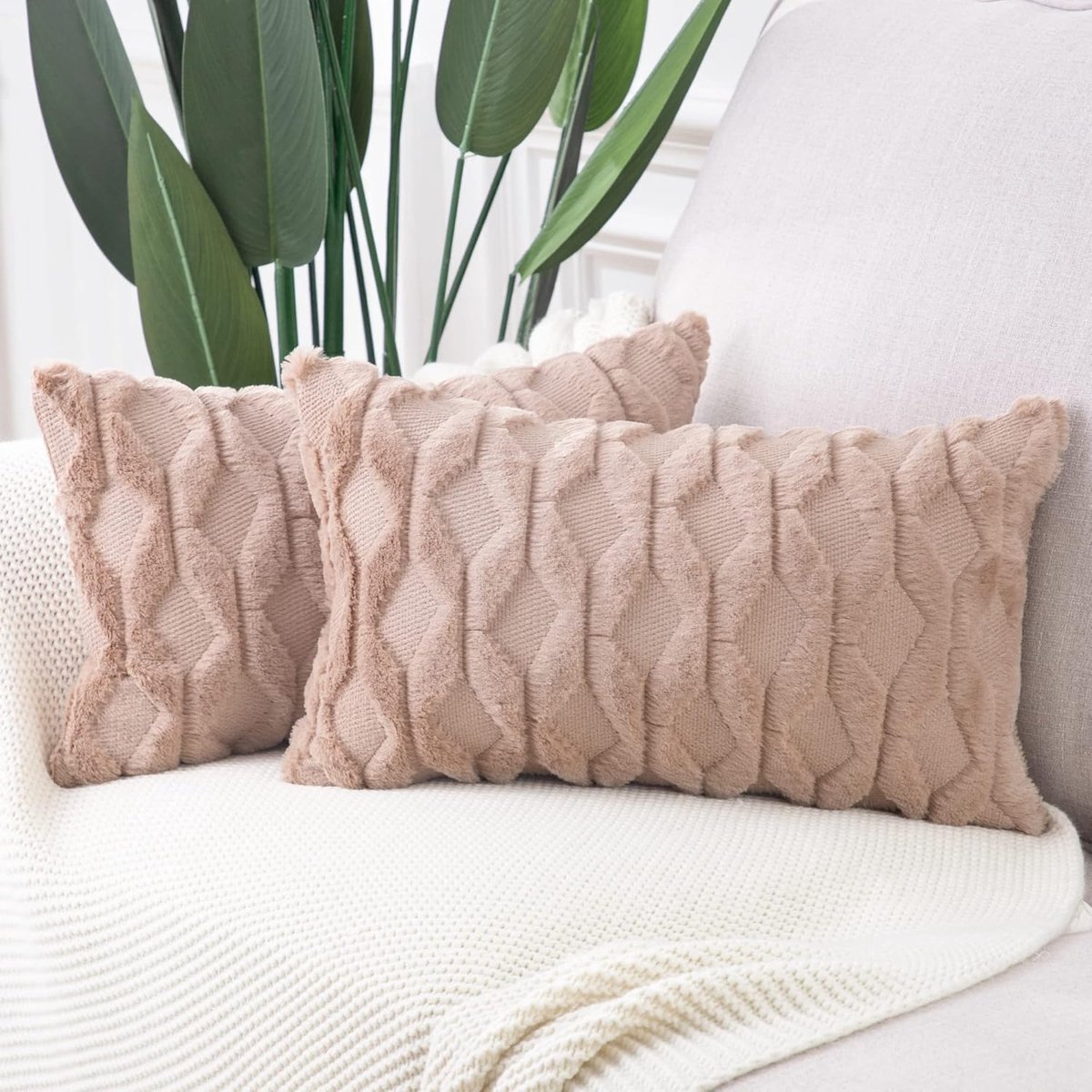 SnelShoppen - Set van 2 Luxe Zachte Pluche Kussenhoezen 40x60cm Bruin - Decoratieve Kussen Covers voor Bank en Slaapkamer - Faux Wol, Perfect voor Elk