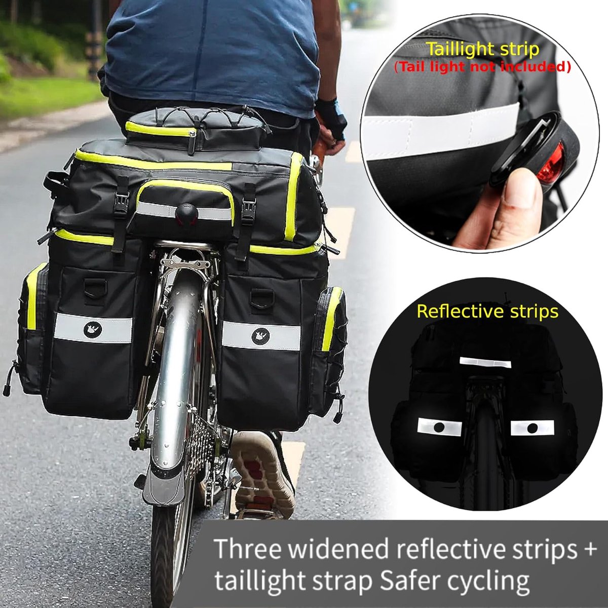 SnelShoppen - 3-in-1 Waterproof Fietstas 70 Liter met Regenhoes Groen - Multifunctionele Fietstas, Rugtas, Schoudertas voor Fietsvakanties, Camping en