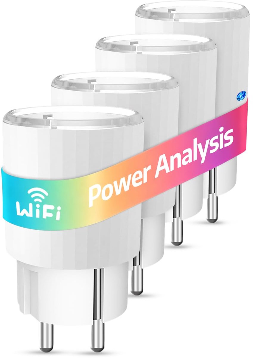 SnelShoppen - Smart WLAN-stopcontact 13 A met stroommeting, 4 stuks | Wifi-timer, spraakbesturing, app, afstandsbediening, 2,4 GHz, geschikt voor Alex
