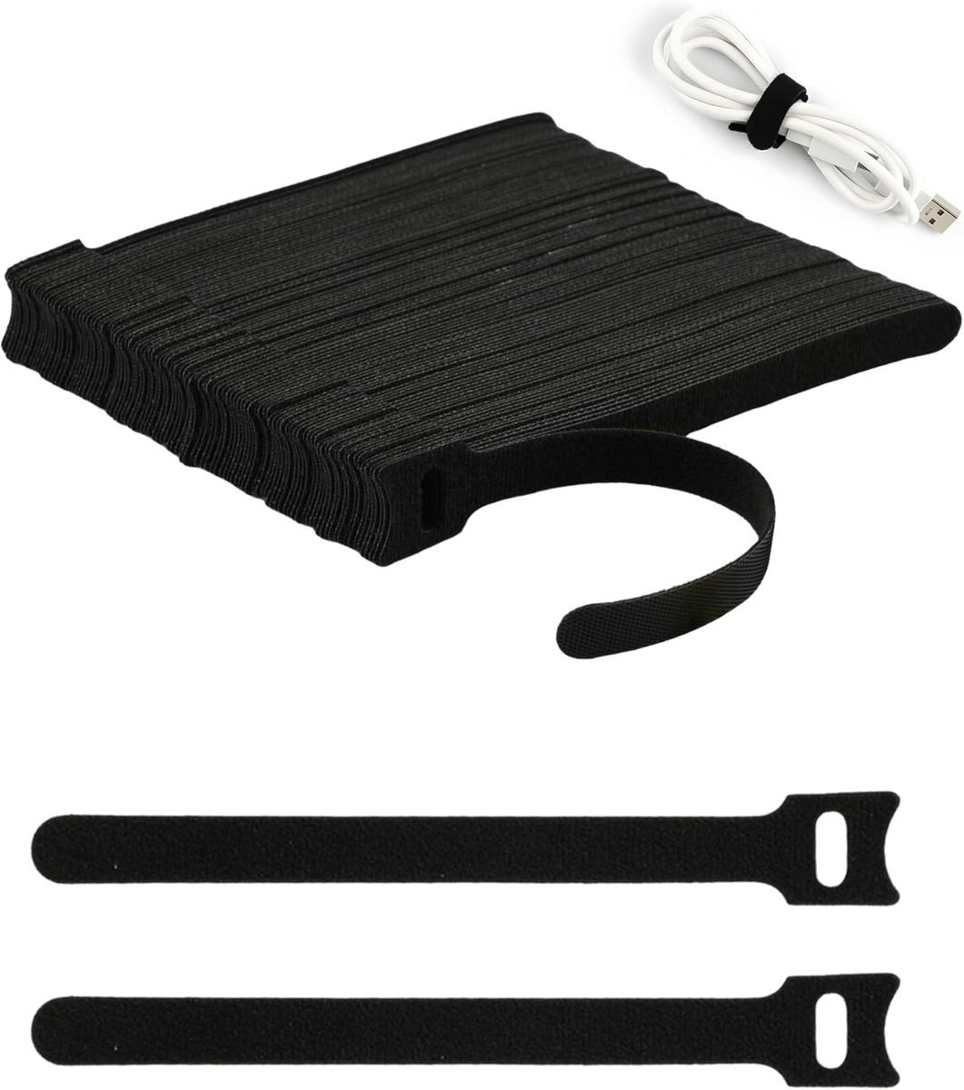 SnelShoppen - 100 Stuks Herbruikbare Kabelbinders - Zwarte Kabelbinders met Sluiting - Verstelbare Draadbinders voor Kabelbeheer - USB-kabels, PC, TV