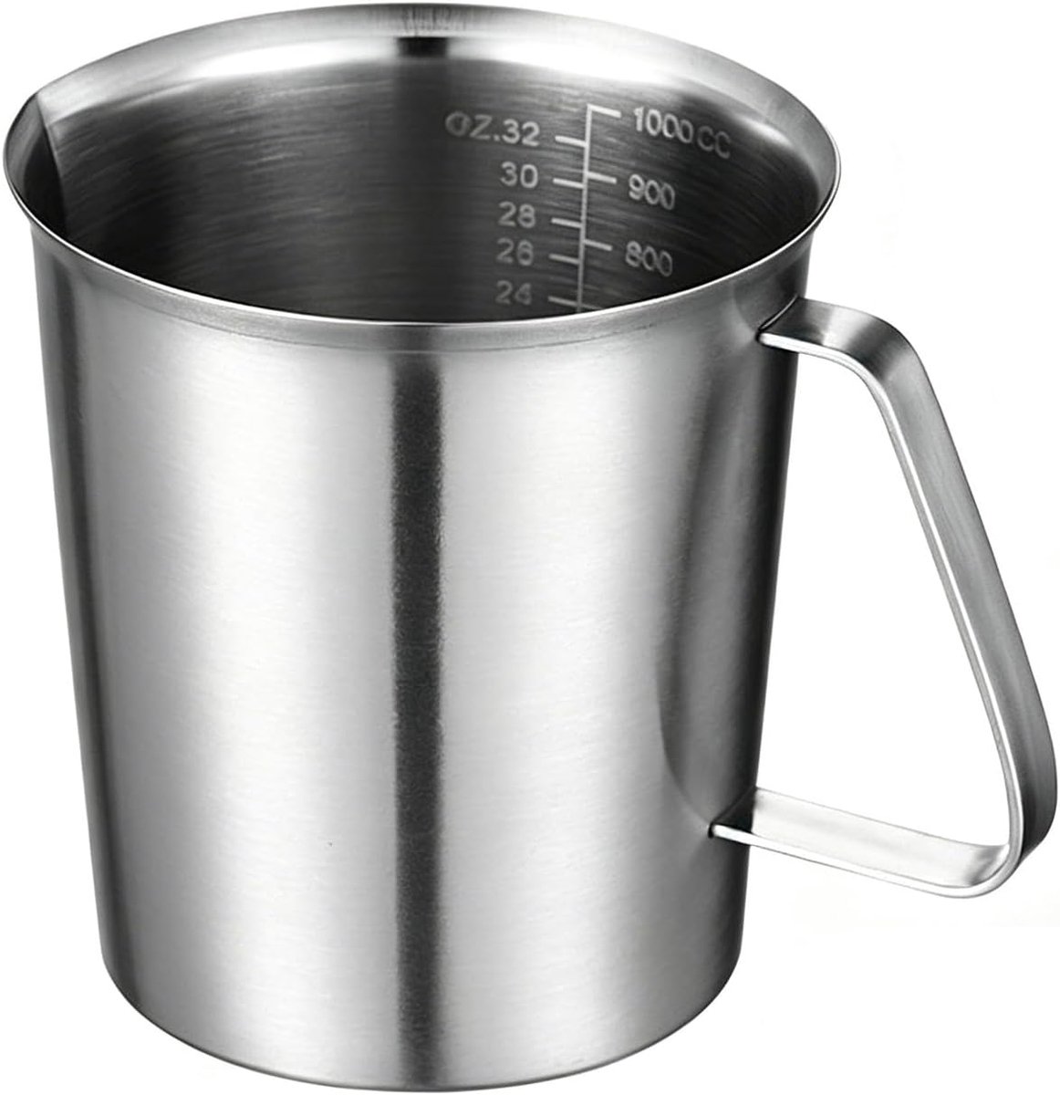 SnelShoppen - Maatbeker Roestvrij Staal 1 Liter - Corrosiebestendig - Met Handvat en Dubbele Meetschaal - Voor Koken, Bakken, Bar en Café - 1000 ml, I