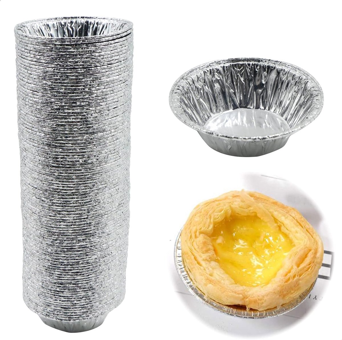 SnelShoppen - Aluminium Folie Egg Tart Cupcake Mold - 100 Stuks - DIY Bakvormen voor Muffins, Taartjes, Pudding, Eieren - Hoge Kwaliteit, Veilig voor