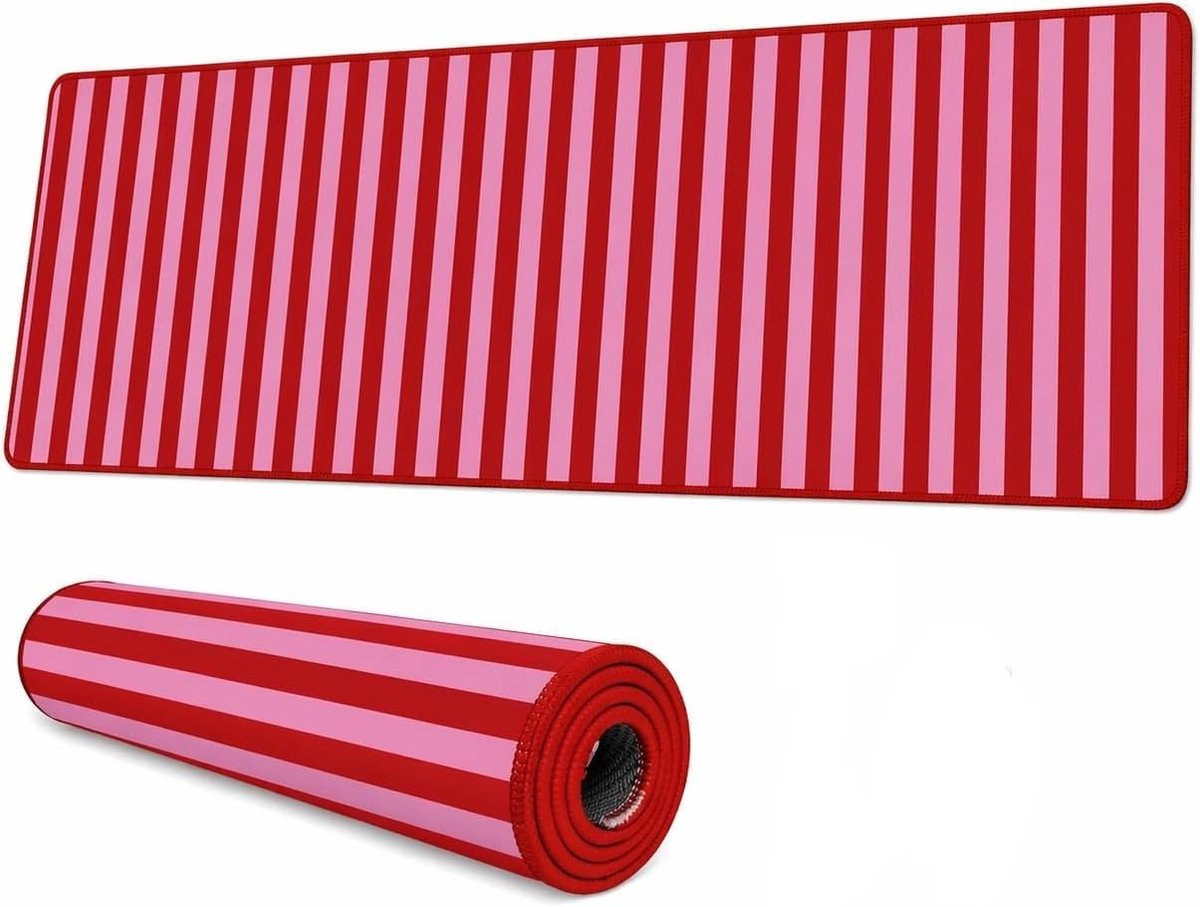SnelShoppen - Zartrosa Gestreepte XXL Muismat 800 x 300 x 3 mm - Antislip Bureauonderlegger voor Gaming, Kantoor en Thuis - Zachte Bureaumat met Oprol