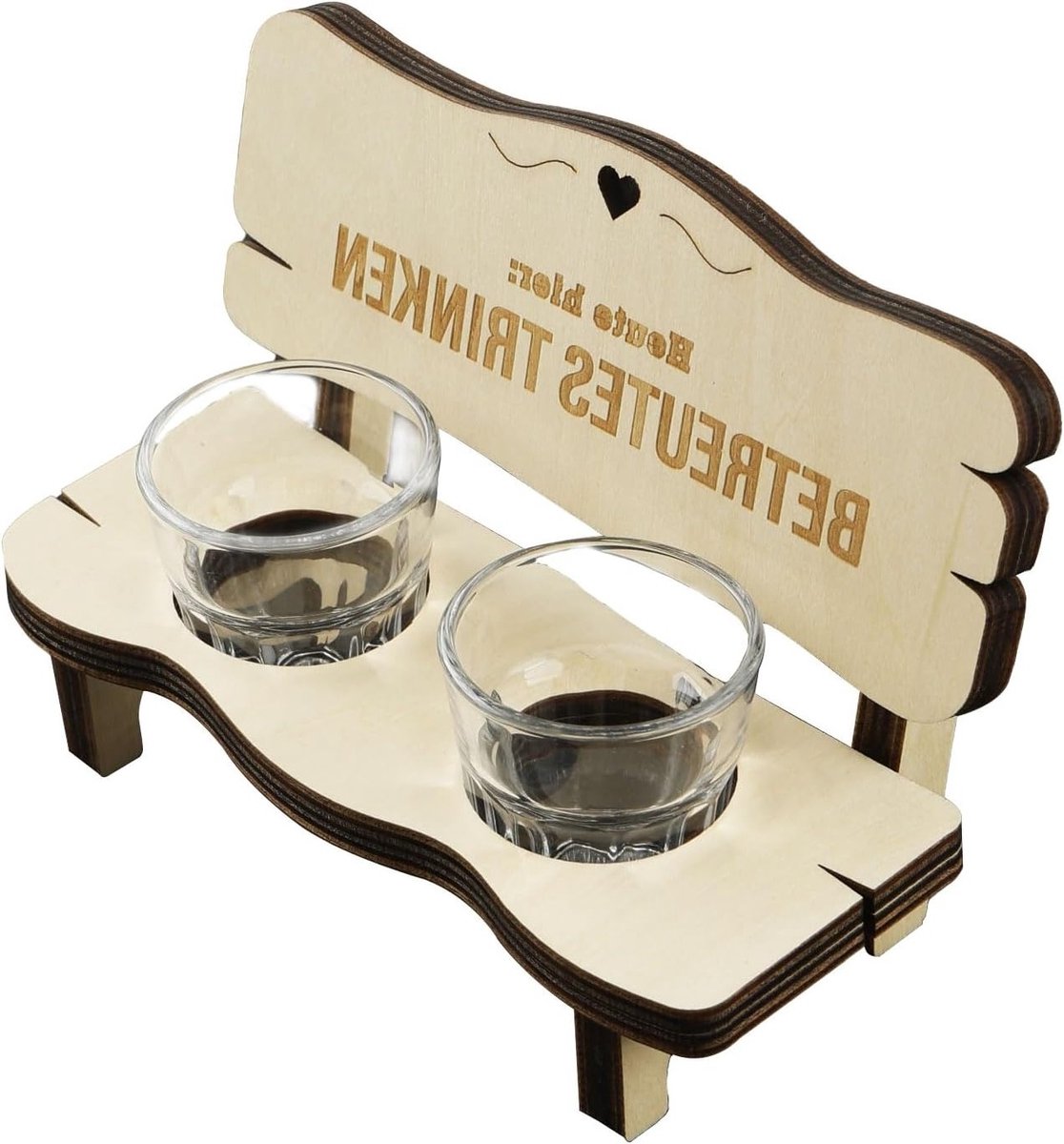 Gegraveerde Houten Bank Gepersonaliseerd met 2 Bekers, Grappige Cadeaus voor Verjaardag, Kerst en Jubileum voor Hem en Haar