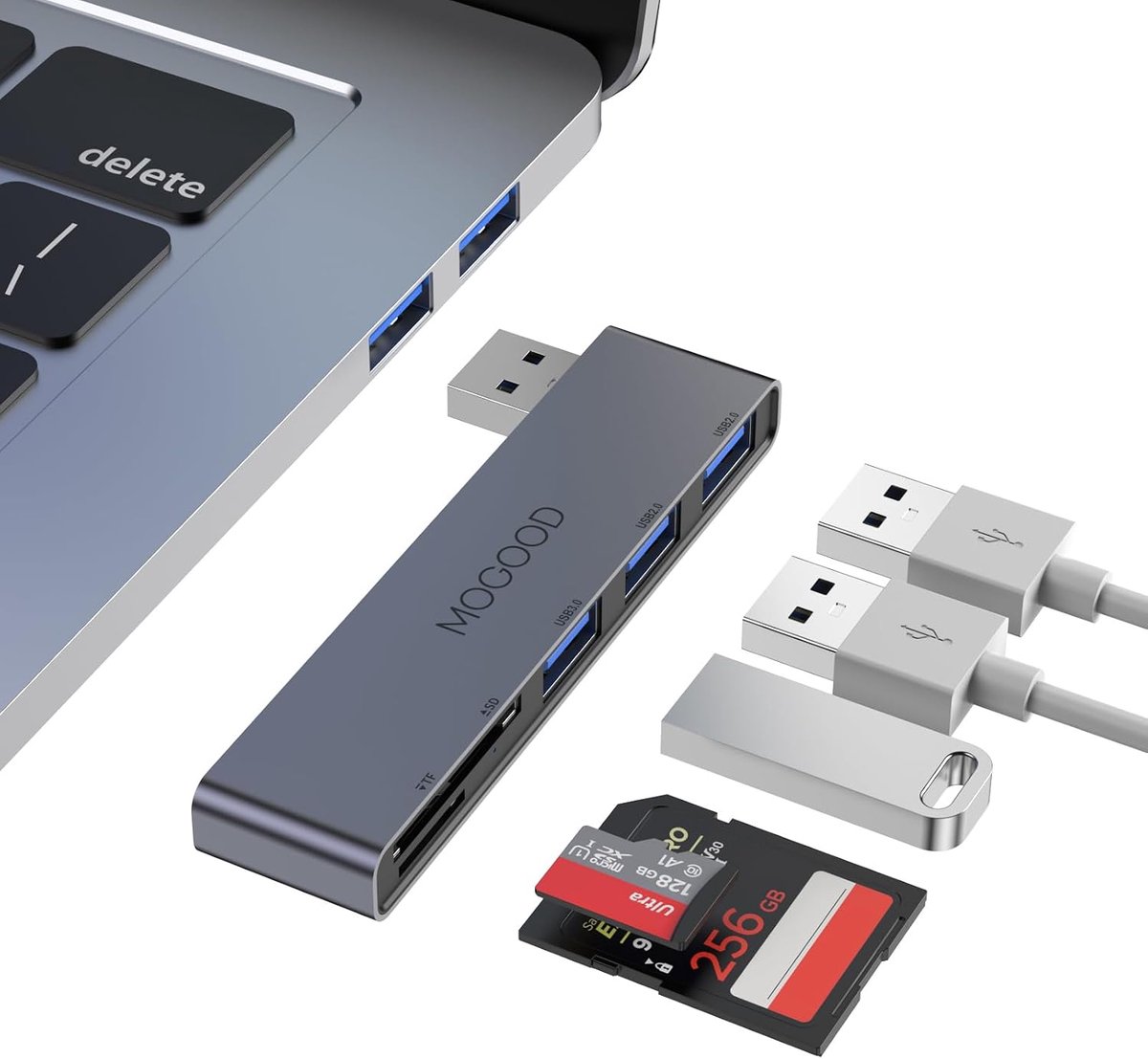 SnelShoppen - USB Hub 5 Poorten Ultra-Dun met 1 USB 3.0, 2 USB 2.0, TF/SD/MicroSD Kaartlezer - Draagbare USB Splitter voor MacBook, Surface Pro, XPS,