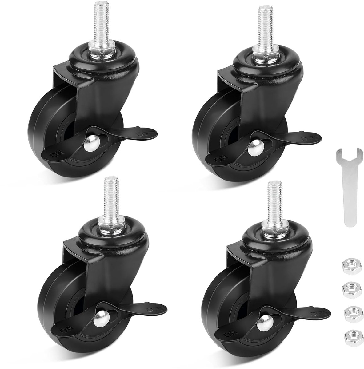 SnelShoppen - Pack van 4 Zwenkwielen 50 mm met Rem, M8 Draaibare Meubelrollen, Zware Duurzame Castors tot 50 kg, Perfect voor Meubels en Transport