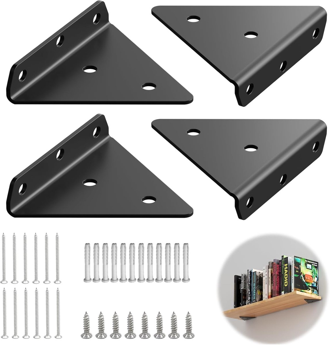SnelShoppen - 4Pcs Onzichtbare Plankdragers - Driehoekige Wandhouder, Vloeiende Wandhouder, Verborgen Plankhouders voor Planken, Opslageenheid - Laadv
