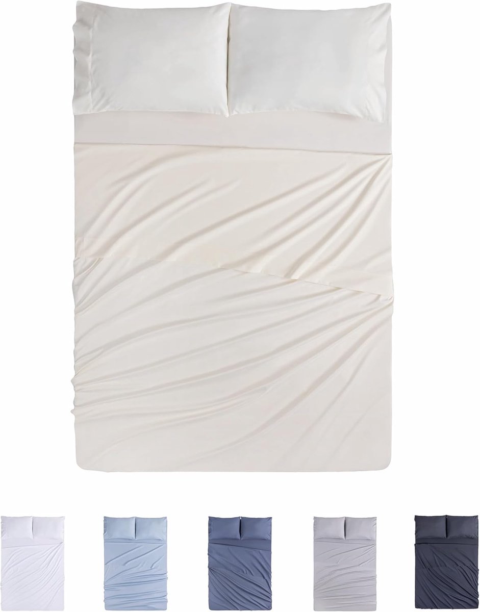 SnelShoppen - 4-delig Beddengoed Set Beige, Fitted Sheet, Dekenhoes, 2 Kussenslopen 50x80 cm voor Bed 150x190/200cm, Zacht Microfiber Katoen