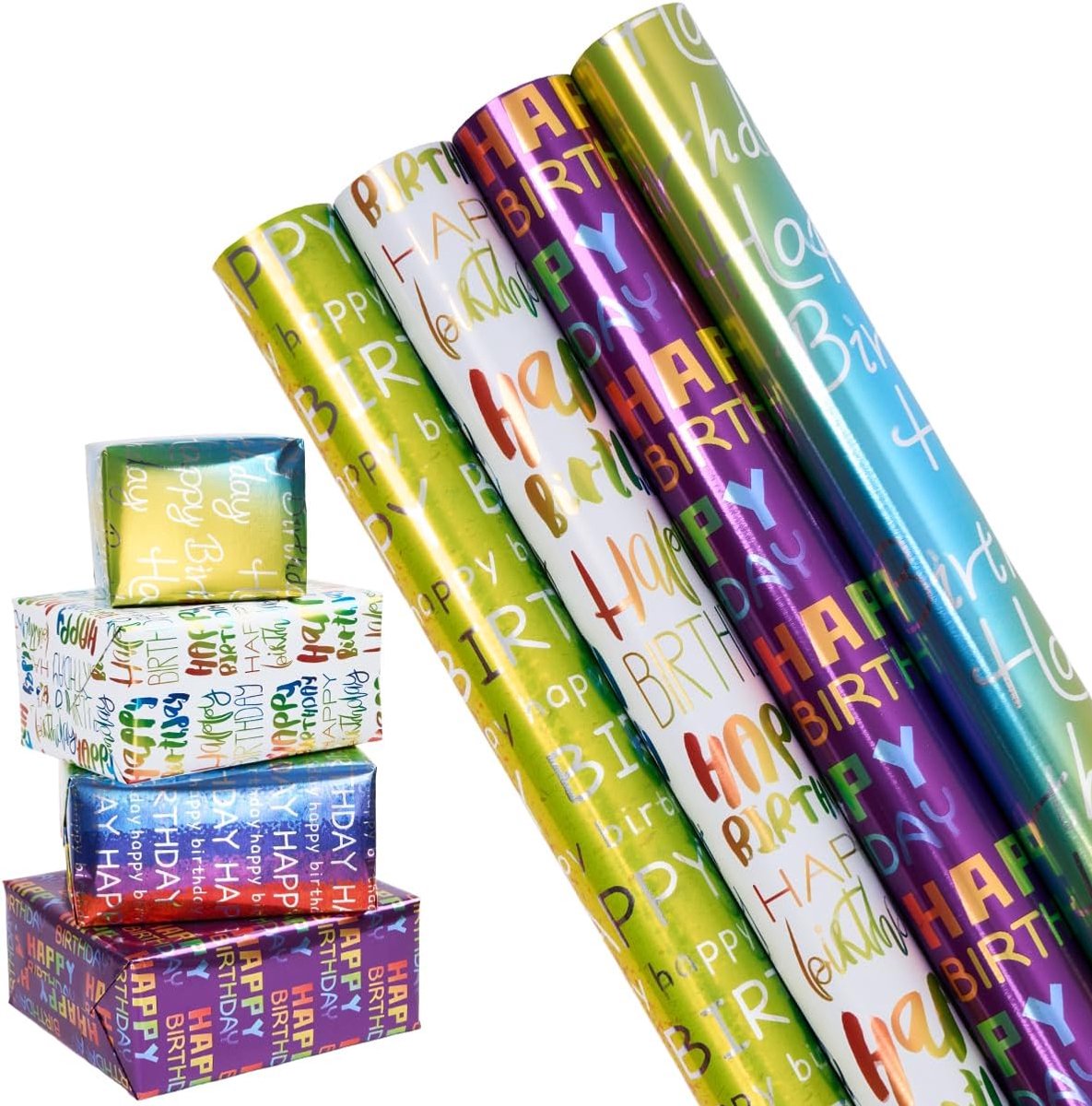 SnelShoppen - 4 Rollen Cadeaupapier 43 cm x 3 m - Recyclebaar Verpakking voor Verjaardag, Bruiloft, Feestgeschenken - Kleurrijke Decoratie