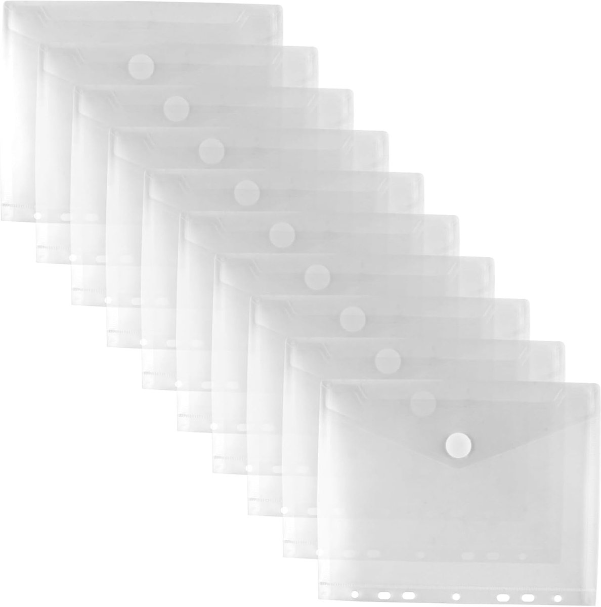 10 Stuks Documentenmap A5 - Waterdicht met Klittenband & 7-Gaats Perforatie - Voor School & Kantoor - Transparant