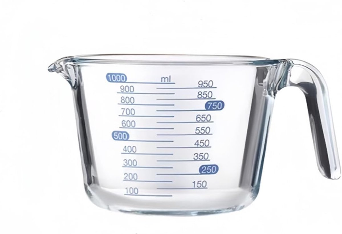 SnelShoppen - Hoge kwaliteit 1000 ml borosilicaat glazen maatbeker met handige handgreep, hittebestendig, magnetron-, vriezer-, oven- en vaatwasmachin
