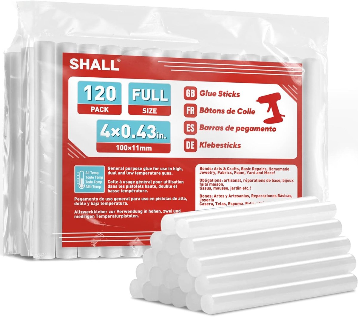 SnelShoppen - Hot Glue Sticks 120 Stuks - 0.43" x 4" (11 x 100mm) Voor Alle Temperatuur Lijmpistolen - Sterke Hechting voor Creatief Knutselen, Kinder