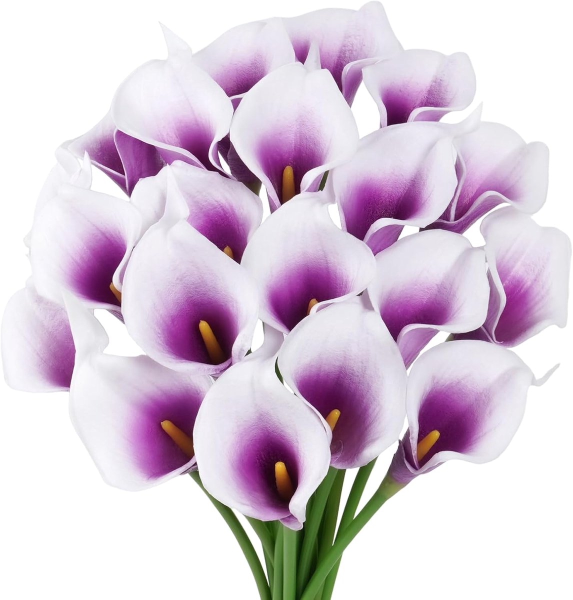 SnelShoppen - Pack van 20 Kunstbloemen Calla Lelies - Realistische Paars en Wit Kunstbloemen van Latex - Decoratie voor Feest, Bruiloft, Tuin en Huis