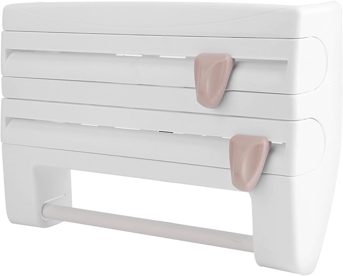 SnelShoppen - Wandhouder voor Toiletpapier met 3 Compartimenten, Foil Cutter met Scherpe Messen, Ideaal voor Restaurant, Hotel, Bar, Wit