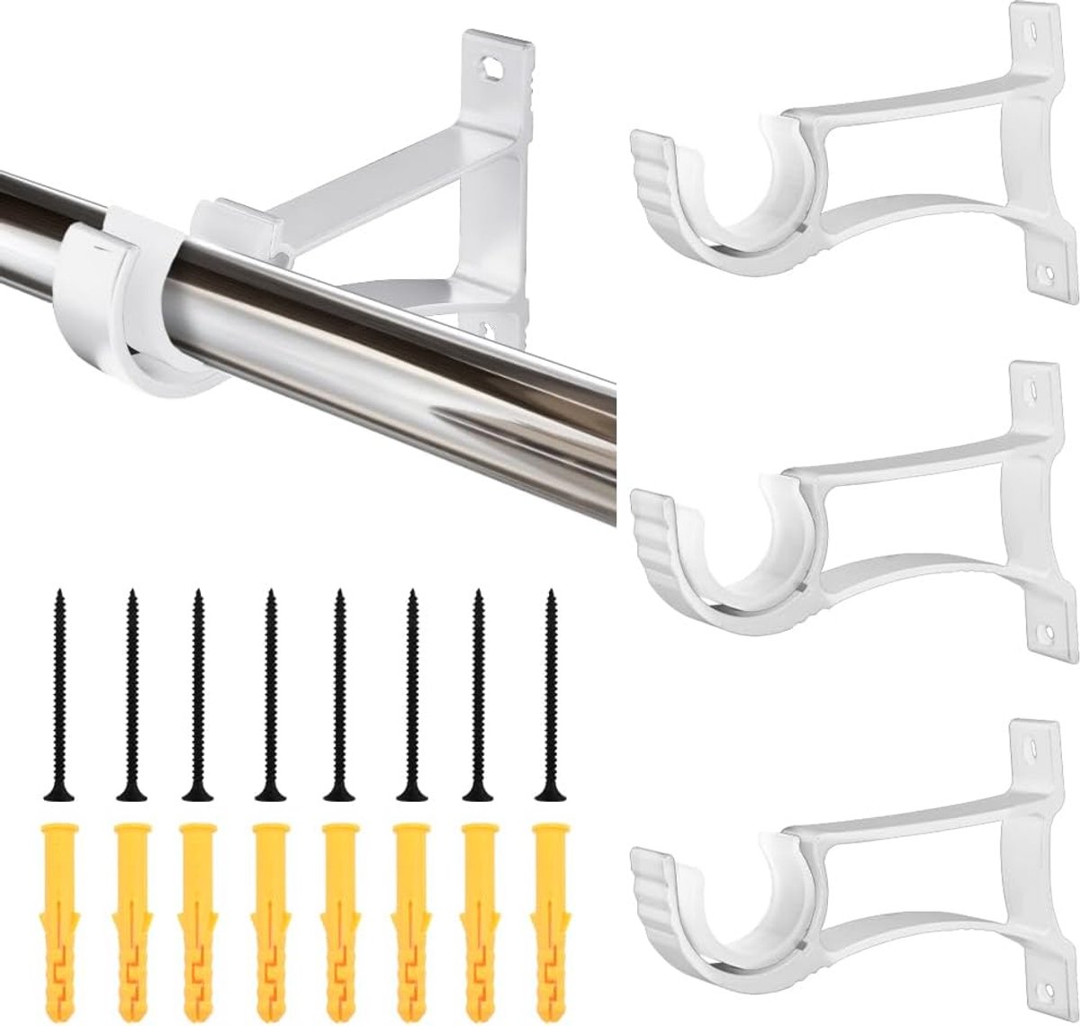 SnelShoppen - Set van 4 gordijnsteunen wit wandbeugel voor gordijnstangen - Robuuste aluminium legering - Sterke draagcapaciteit - Perfect voor woonka