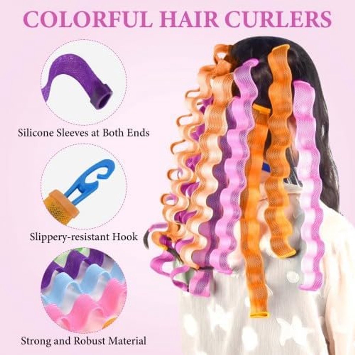 SnelShoppen - 12 Stuks 12 Inch Spiral Haar Krullers Krullen Styling Kit Zacht Geen Hitte 4 Kleuren met 2 Haakjes Voor Alle Haartypes Lang Korte Haar
