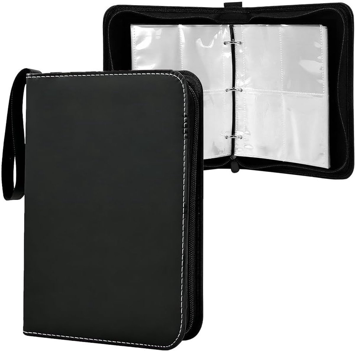 SnelShoppen - Business Card Album met Zipper, Kaarten Organizer voor Thuis, Kantoor en Reizen, 400 Capaciteit, Water- en Vlekbestendig, Zwart, Compact