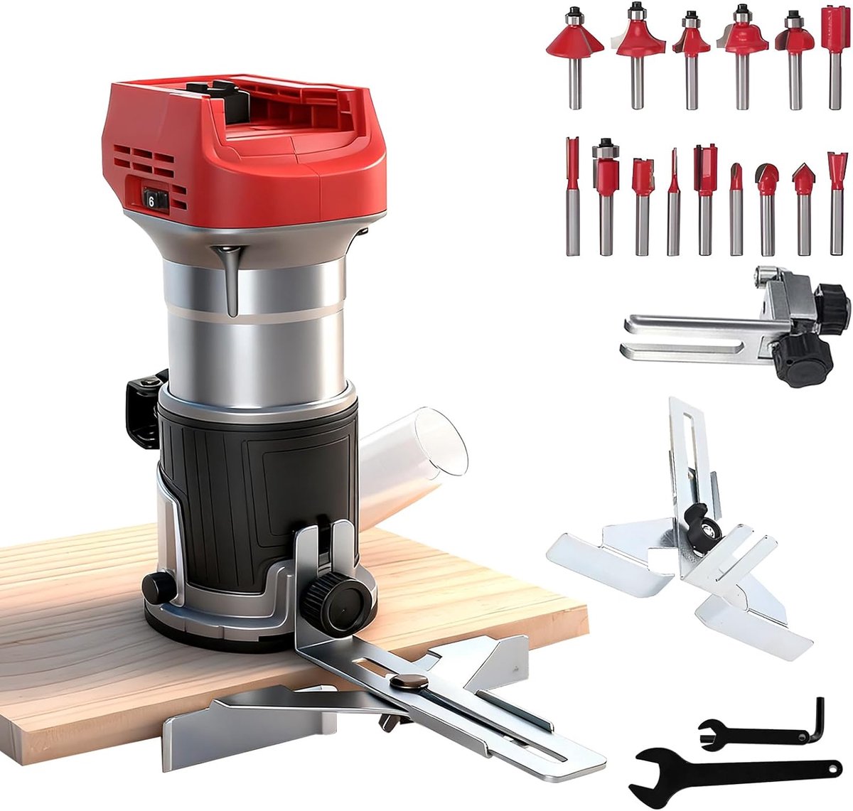 SnelShoppen - Draadloze Houtfrezer 800W Handheld Palm Router voor Houtbewerking met Brushless Motor, 6 Snelheden 10000-30000RPM, Compatibel met Milwau