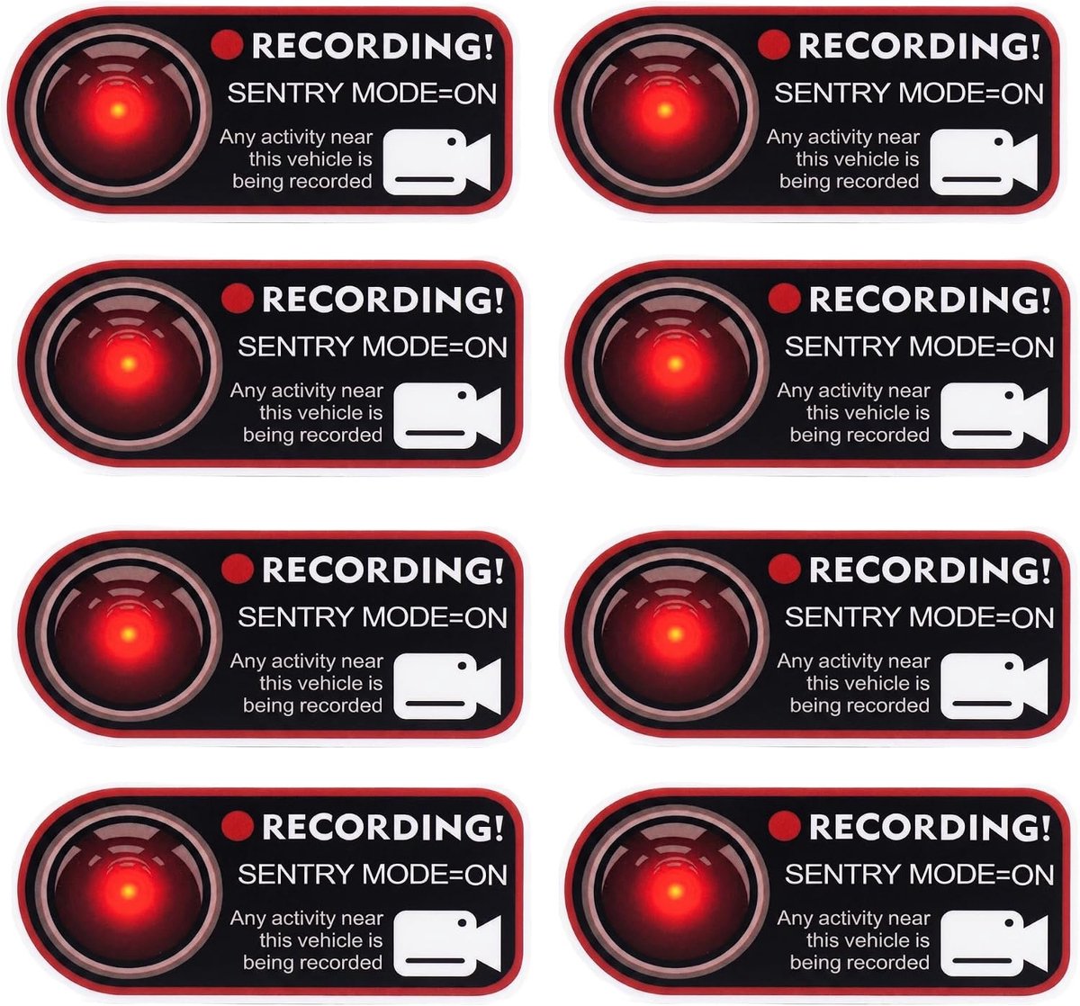 SnelShoppen - 8 Stuks Statische Stickers Auto Diefstalbeveiliging - Camera Registratie Veiligheidswaarschuwing - Duurzame PVC Folie - Weerbestendig en