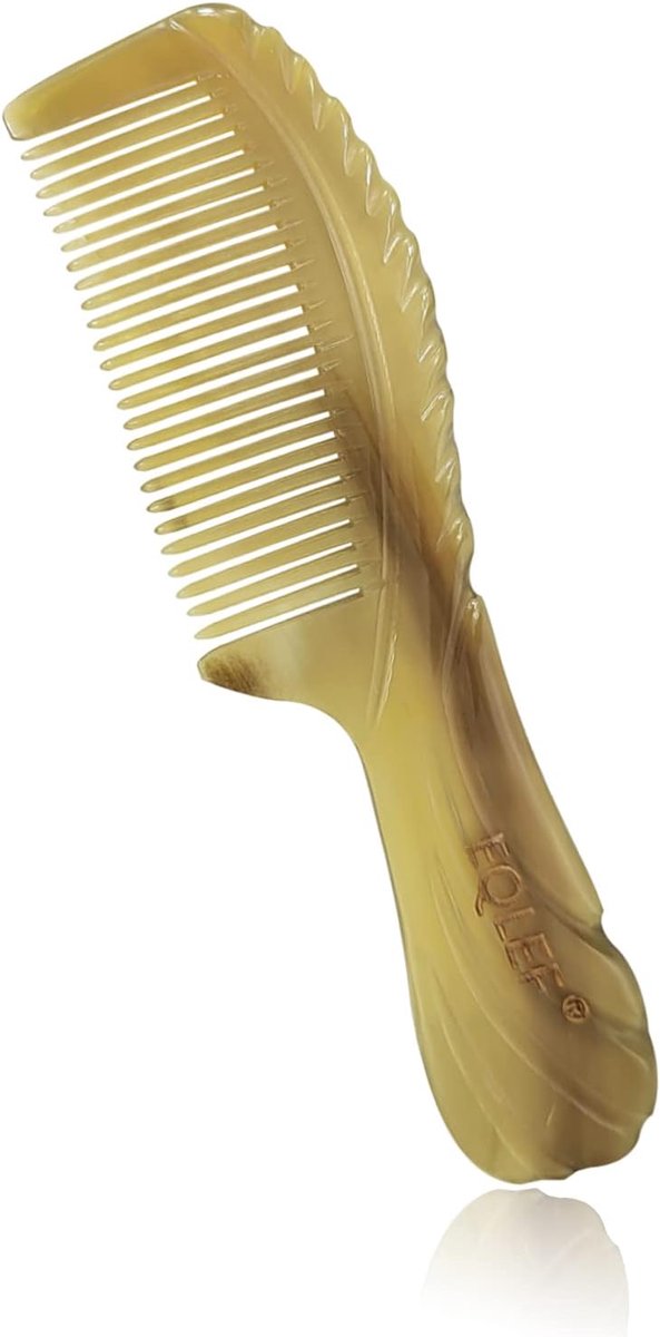 SnelShoppen - EQLEF Lange Handvat Hoorn Kam - Anti-Statisch Fijne Tanden voor Rechte Haardetangling, Baardverzorging en Massage - Natuurlijke OX Hoorn