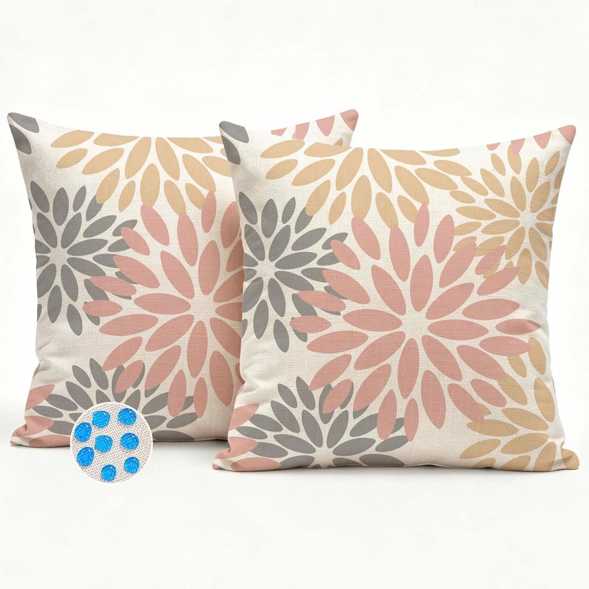 SnelShoppen - Set van 2 Waterdichte Kussenhoezen voor Buiten, 50 x 50 cm, Roze en Grijs, Moderne Bloemen, Perfect voor Tuin, Balkon, Woonkamer en Slaa