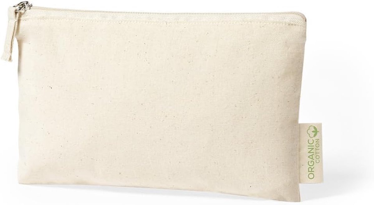 SnelShoppen - 100% Organic Cotton Toiletry Bag - Dames Toilettas met Rits en Handvat - Reistas voor Make-up - Natuurlijke Kleur - Eco-vriendelijk - Pe