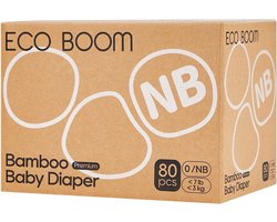SnelShoppen - ECO BOOM Premium Ecologische Baby Luiers Maat 0 (0-3 kg) van Bamboe, 80 Stuks, Ideaal voor Gevoelige Babyhuid, Hoogwaardige Absorptie, D
