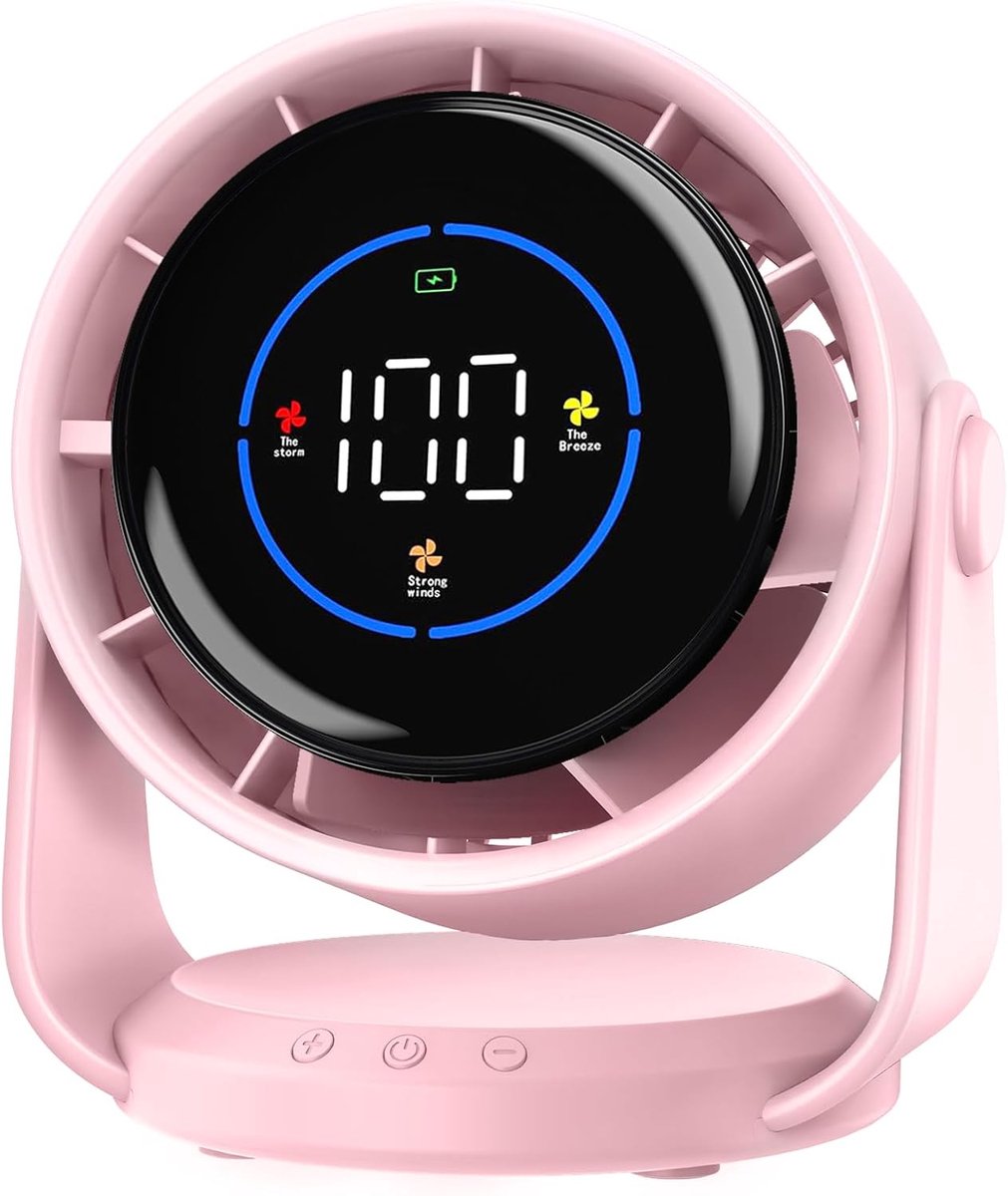 SnelShoppen - Smart Table Fan USB Ventilator met LED Display 100 Snelheden 105° Verstelbare Hoek Bureauventilator voor Thuis Kantoor en Buiten