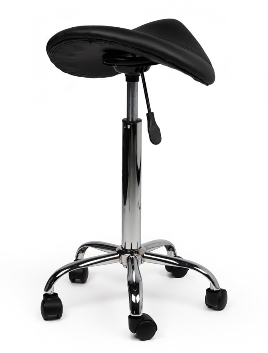 Zadelkruk Zwart – Ergonomische Zadelstoel met Wielen – Verstelbare Werkkruk voor Salon, Kappers & Thuisgebruik - Zithoogte 70-84cm